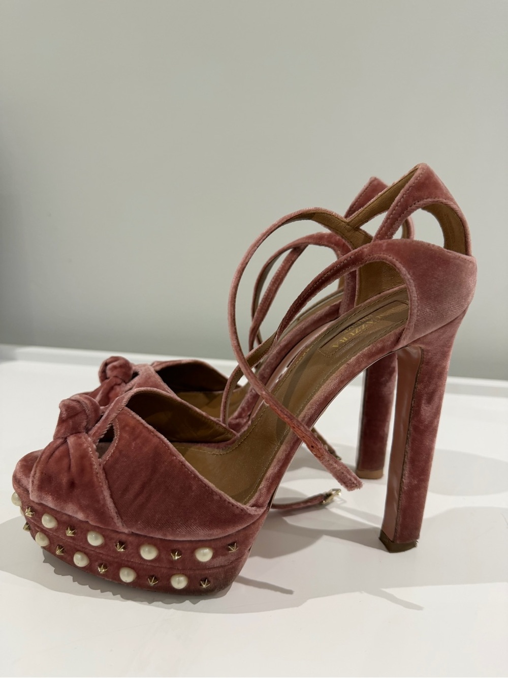 Aquazzura Rose Velvet Pearl-Stud Platform Heels